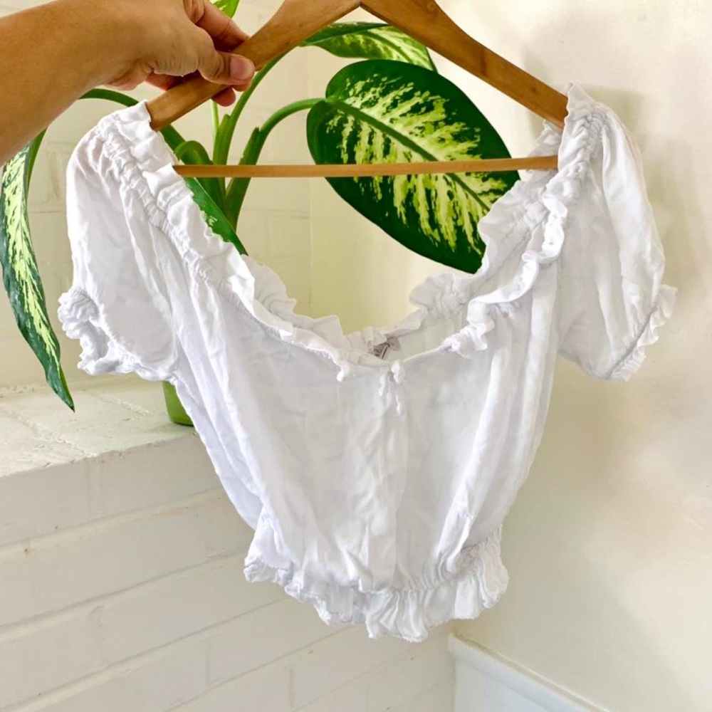 DON’T ASK WHY - Puff Sleeve Milk Maid Crop Top Size Small